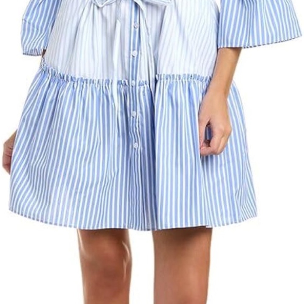 Draper James Light Blue & White Striped Tiered Button Dress